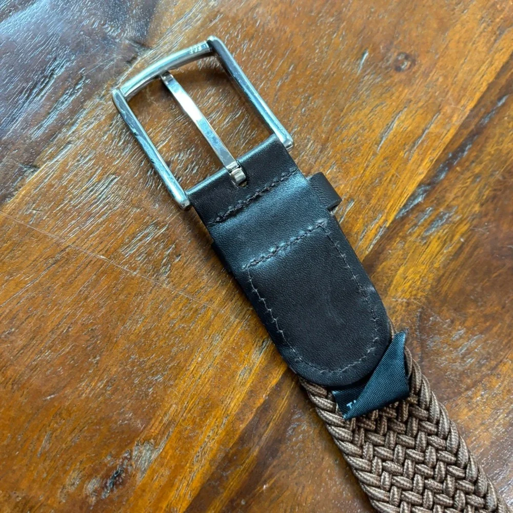 Ted Baker London Mens Brown Braided Woven‎ Stretch Belt Leather Trim Size 95 38